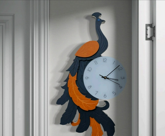 Royal Indigo Peacock Wall Clock Decor – Modern 3D Plume Edition