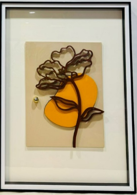 Golden Bloom Abstract Wall Art – Minimalist 3D Floral Glass Frame - Artiksha home decor wall art