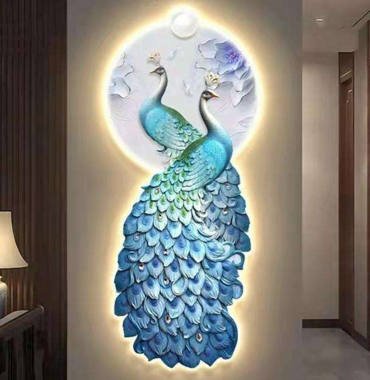 Royal Azure Peacock Pair 3D Wall Art – Luminous Heritage Edition