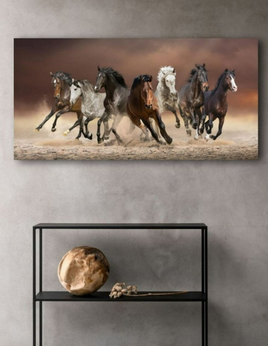Majestic Seven Horses Gallop – Premium Vegan Leather Finish Wall Art