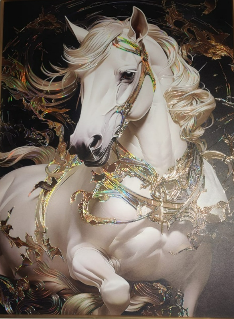 Iridescent Stallion: The Gilded Pegasus – Premium Framed Holographic Art - view 4