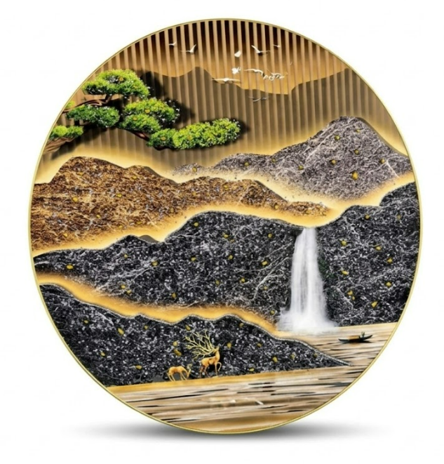 Mountain and Waterfall Round Crystal Wall Art for Classic Wall De