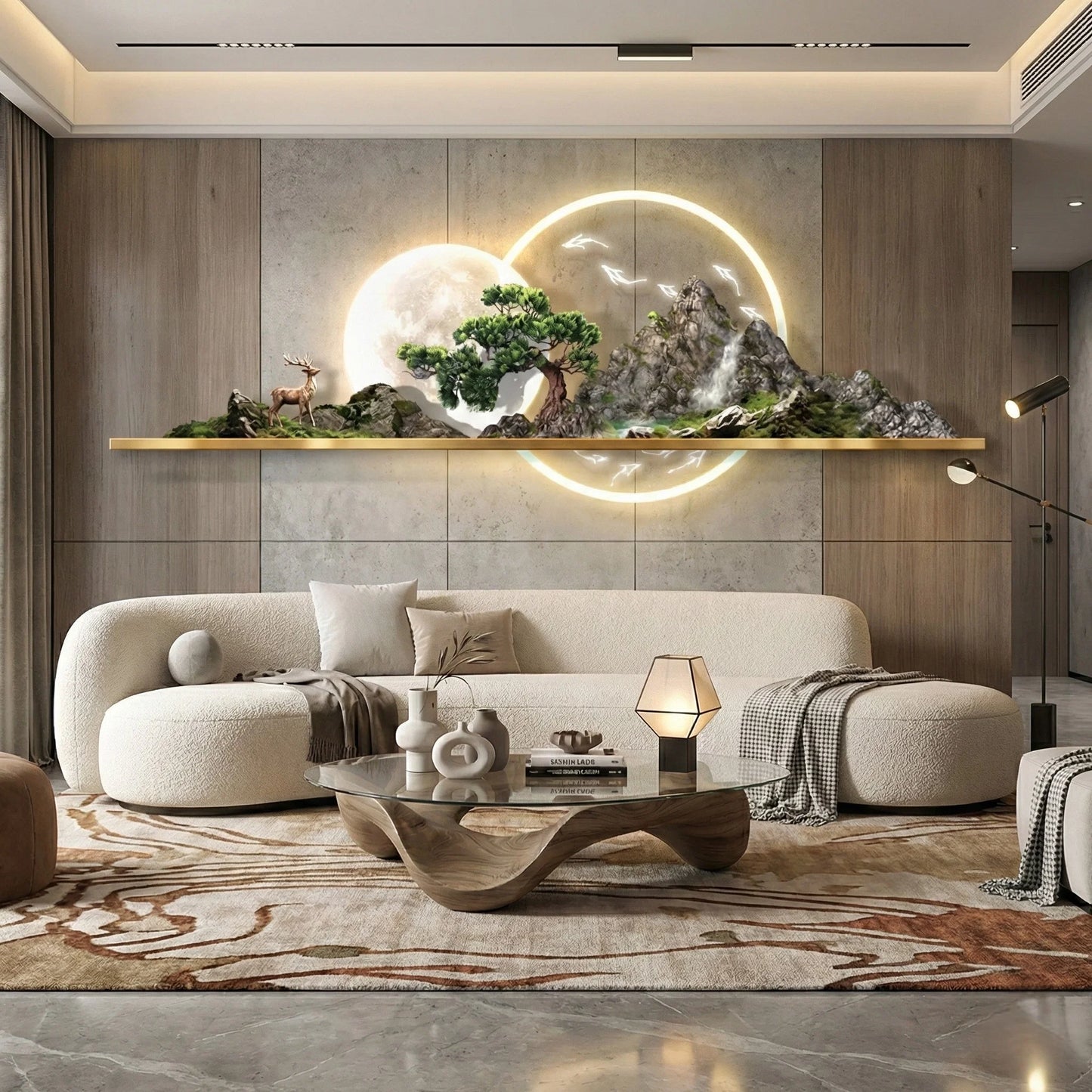 Celestial Mountain & Koi 3D LED Wall Art