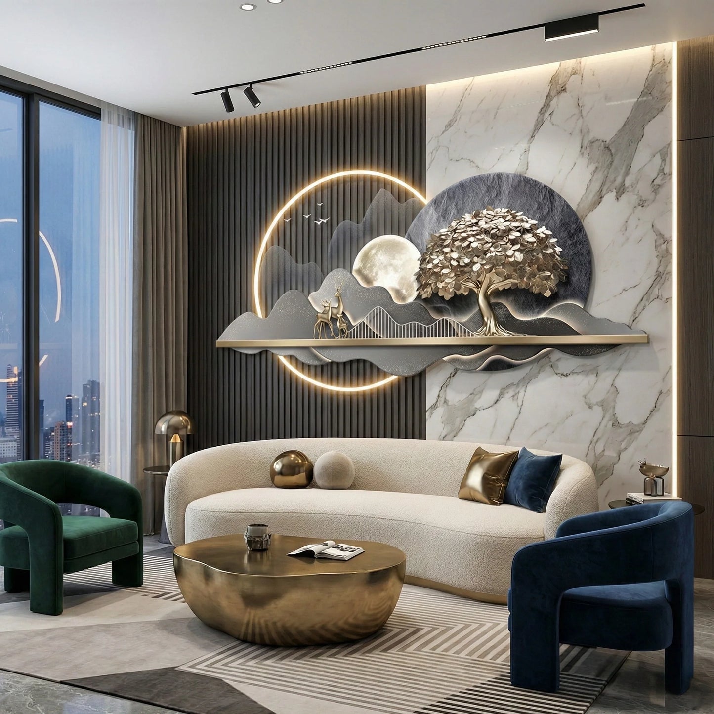 Lunar Forest & Deer 3D LED Wall Sculpture