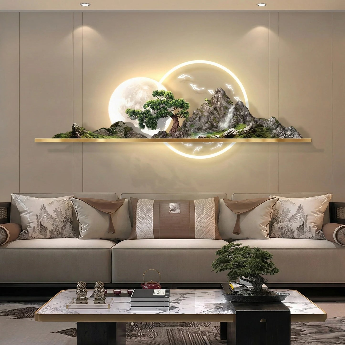Celestial Mountain & Koi 3D LED Wall Art