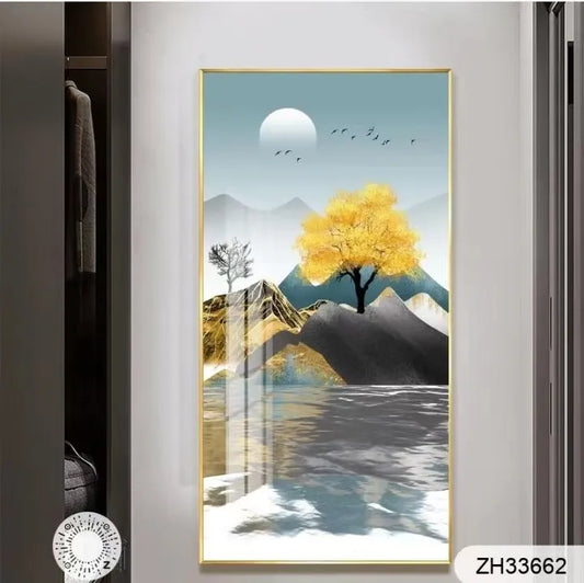 River Mountain and Moon Crystal Painting for Lavish Home Decor