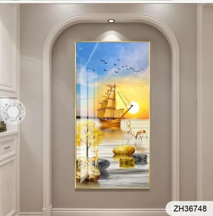 Elegant Sunrise Ship Crystal Painting for Lavish Home Decor