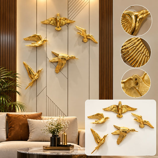 Golden Flying Birds Wall Decor – Set of 5