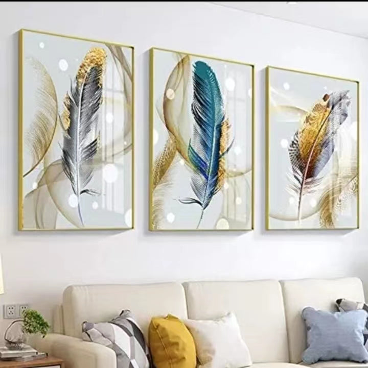 Set of 3 Crystal Glass Painting For Wall Decor