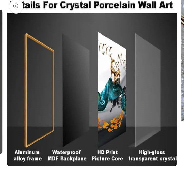 Imported Crystal Painting with PVC Frame | 24 x 32 Inches | Golden Frame | Porcelain Crystal Art