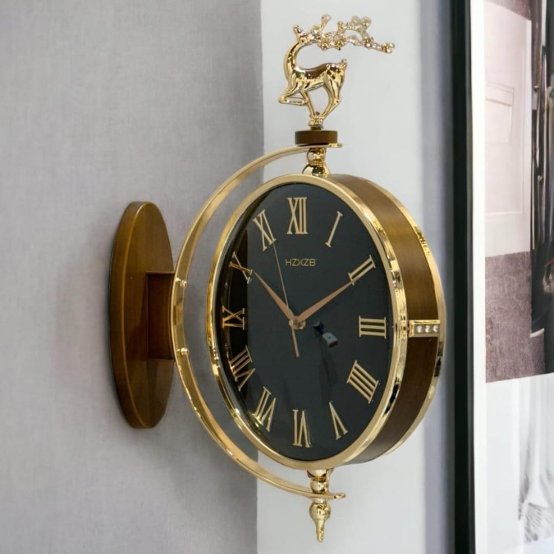 Deer Retro Station Double-Sided Wall Clock for Vintage Charm