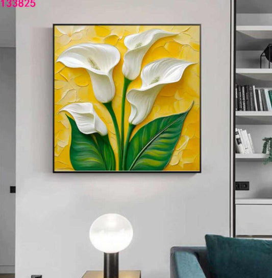 "Golden Lily Elegance" 3D Textured Leather Wall Art