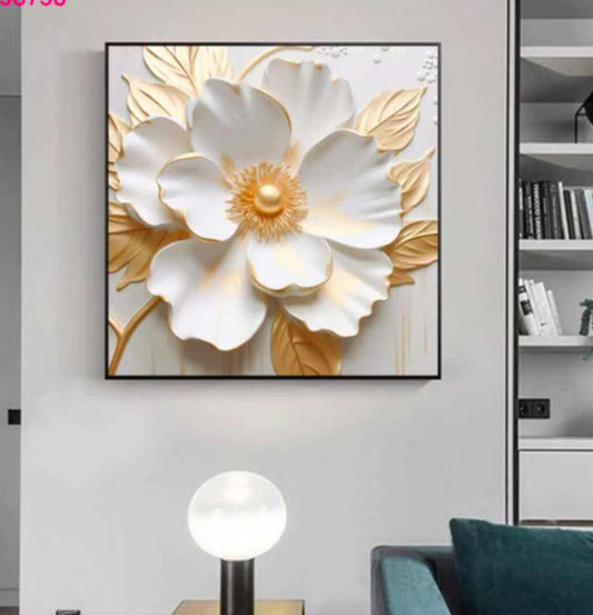 "Golden Petal Grace" 3D Textured Floral Wall Art