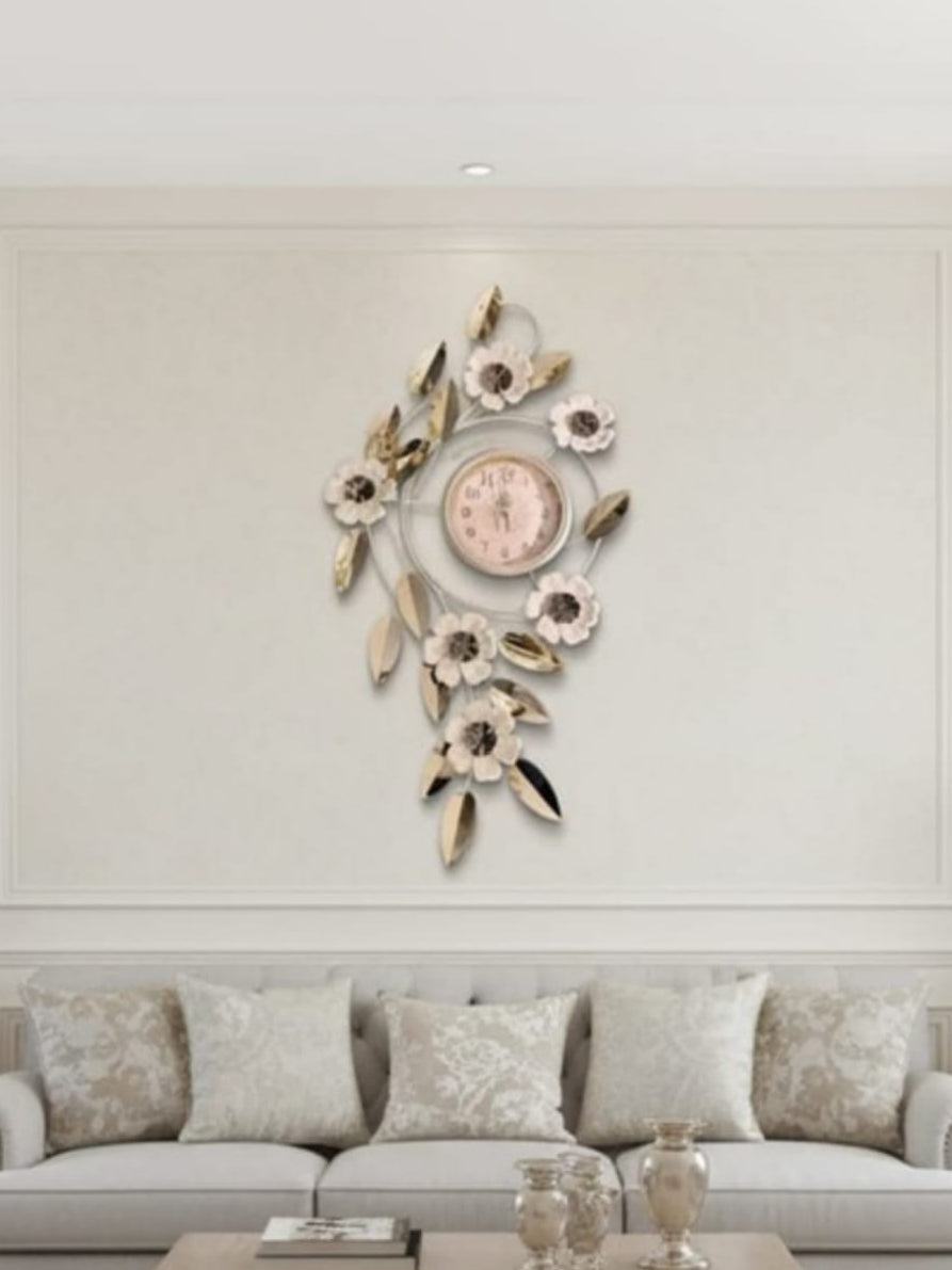 Metal Wall Clocks Luxe Botanical Timepiece: Contemporary Gold & Dark Leaf Wall Clock