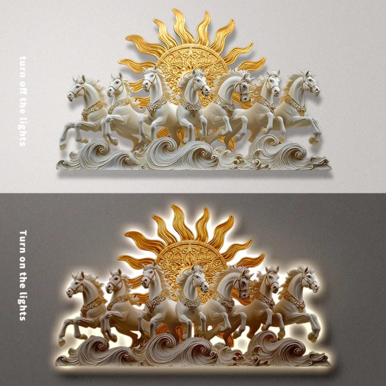 7 Horses Wall Art with LED Light