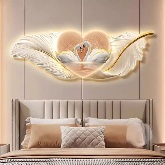 Feather Glow LED Wall Clock Decor Art