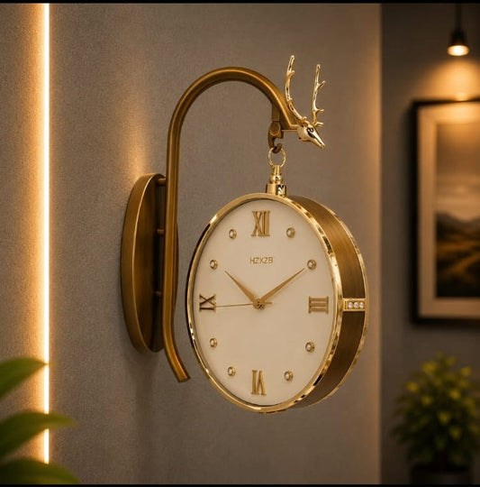 Deer Retro Station Double-Sided Wall Clock Decor for Vintage Char