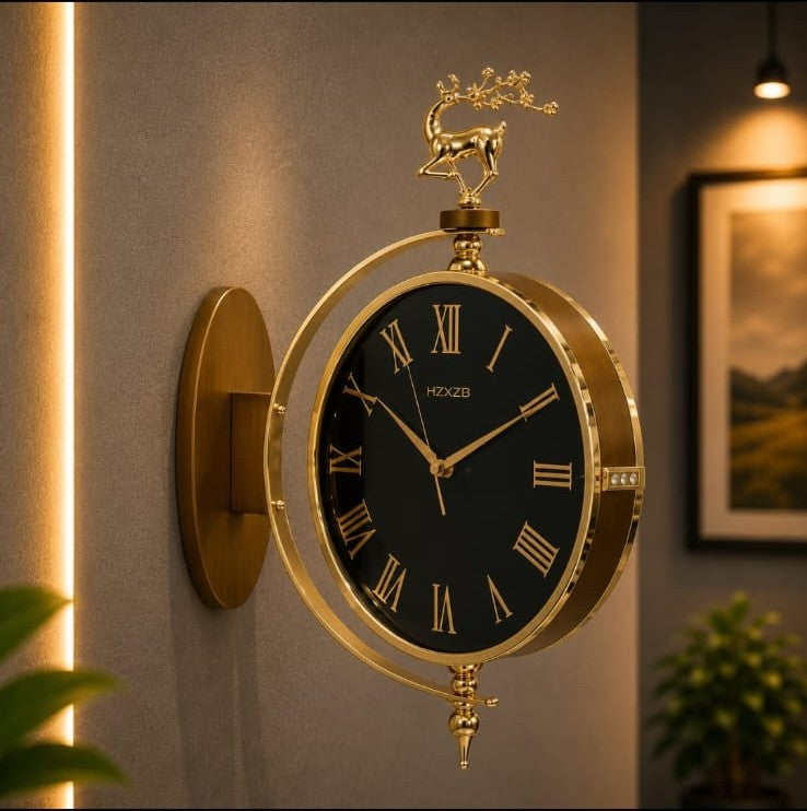 Deer Retro Station Double-Sided Wall Clock Decor for Vintage Char