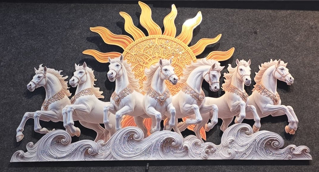 7 Horses Wall Art with LED Light