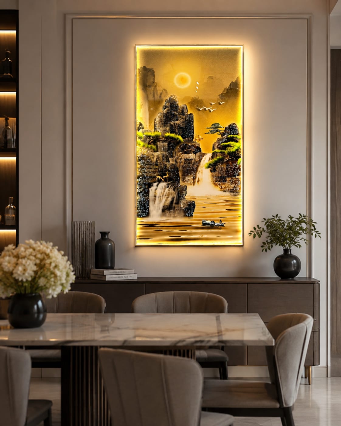 "Golden Luminous waterfall" Crystal Wall Art for Luxurious Inter