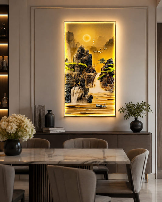 "Golden Luminous waterfall" Crystal Wall Art for Luxurious Inter