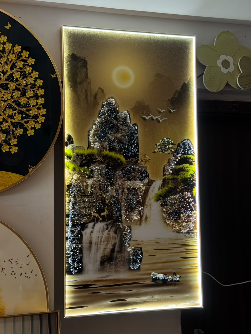 "Golden Luminous waterfall" Crystal Wall Art for Luxurious Inter
