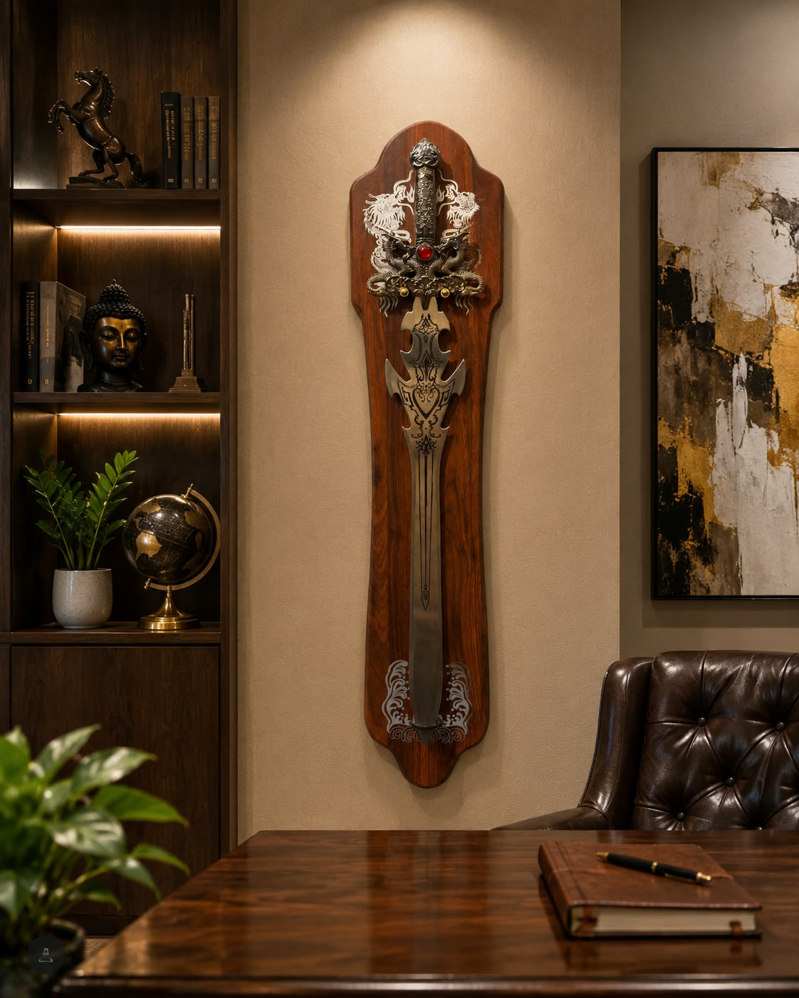 Decorative Display Sword with Wooden Wall Plaque 39 x 8 Inch