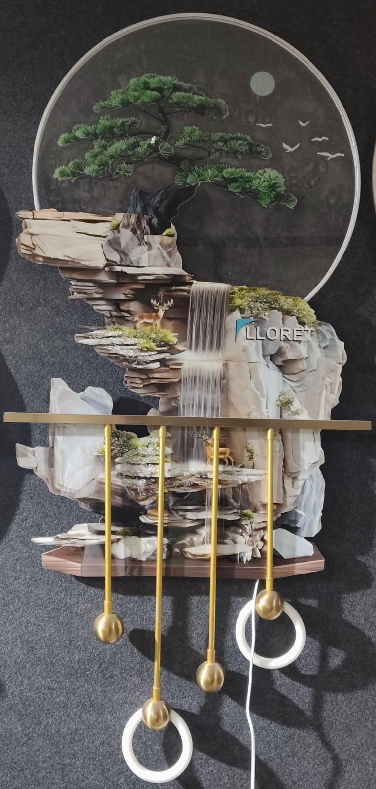 LED Bonsai Waterfall Wall Art with Shelf 52 x 24 Inch