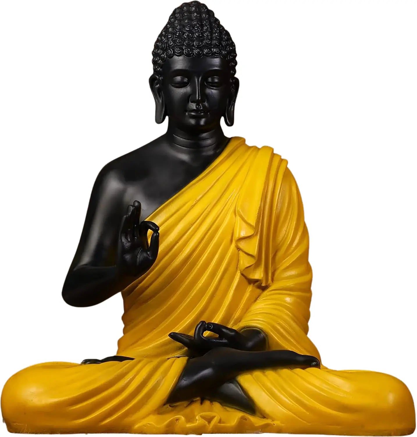 Saffron Harmony Meditating Buddha – Premium Matte Black & Yellow Zen Decor