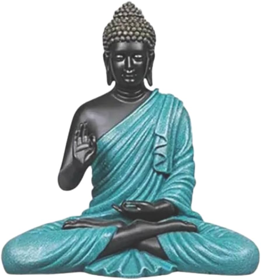 Teal Tranquility Meditating Buddha – Premium Matte Black & Emerald Zen Decor