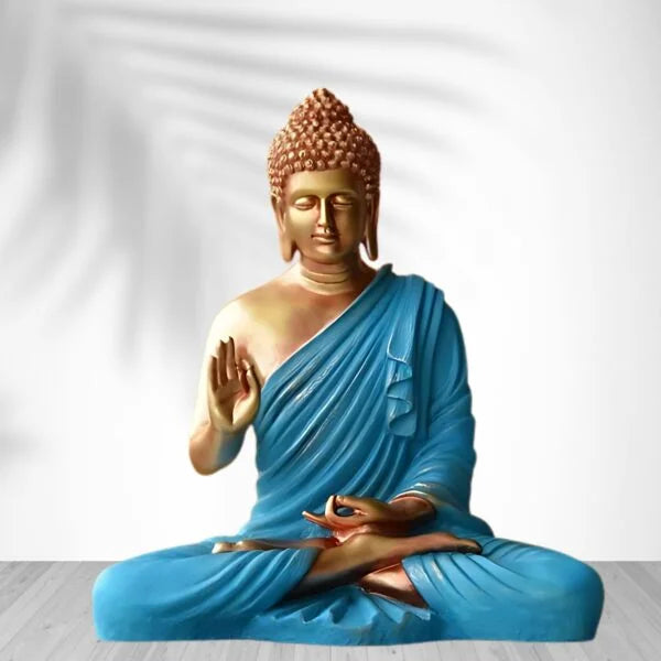 Celestial Azure Meditating Buddha – Premium Gold & Sky Blue Zen Decor