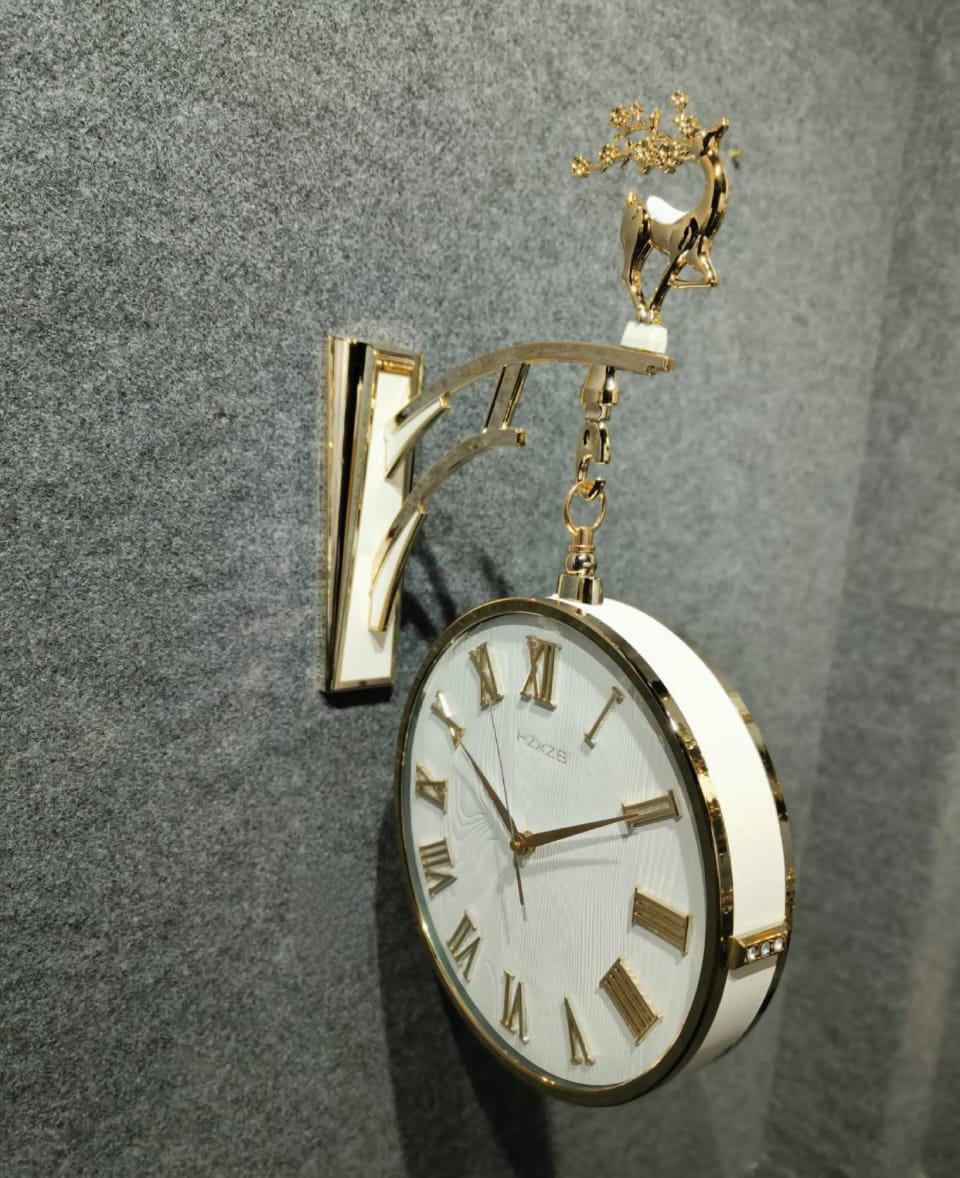Deer Retro Station Double-Sided Wall Clock for Vintage Charm - White