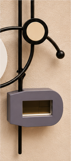 Black ring wall clock with a white dial, small digital display and vertical bar accents, 18 x 30 cm - close-up of the digital display module