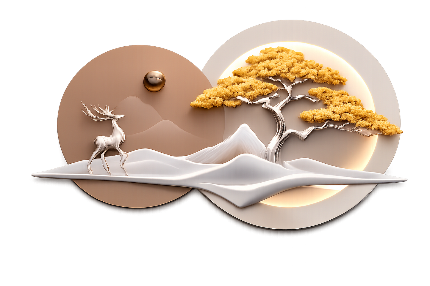 "Golden Serenity" Circular 3D Wall Art with Integrated LED Light