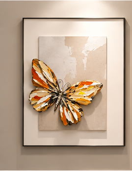 Butterfly and blossom 3D relief framed wall art, set of three panels - left butterfly panel