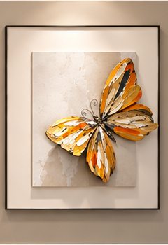Butterfly and blossom 3D relief framed wall art, set of three panels - right butterfly panel