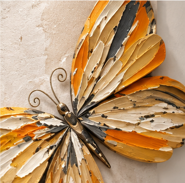 Butterfly and blossom 3D relief framed wall art, set of three panels - detail of the wing blades and antennae