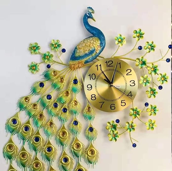 Majestic Peacock-Themed Wall Clock for Elegant Interiors 35 x 24