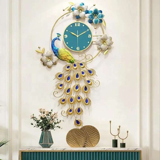 Exquisite Peacock Wall Clock with Luxury Rhinestones and Metal Craftsmanship