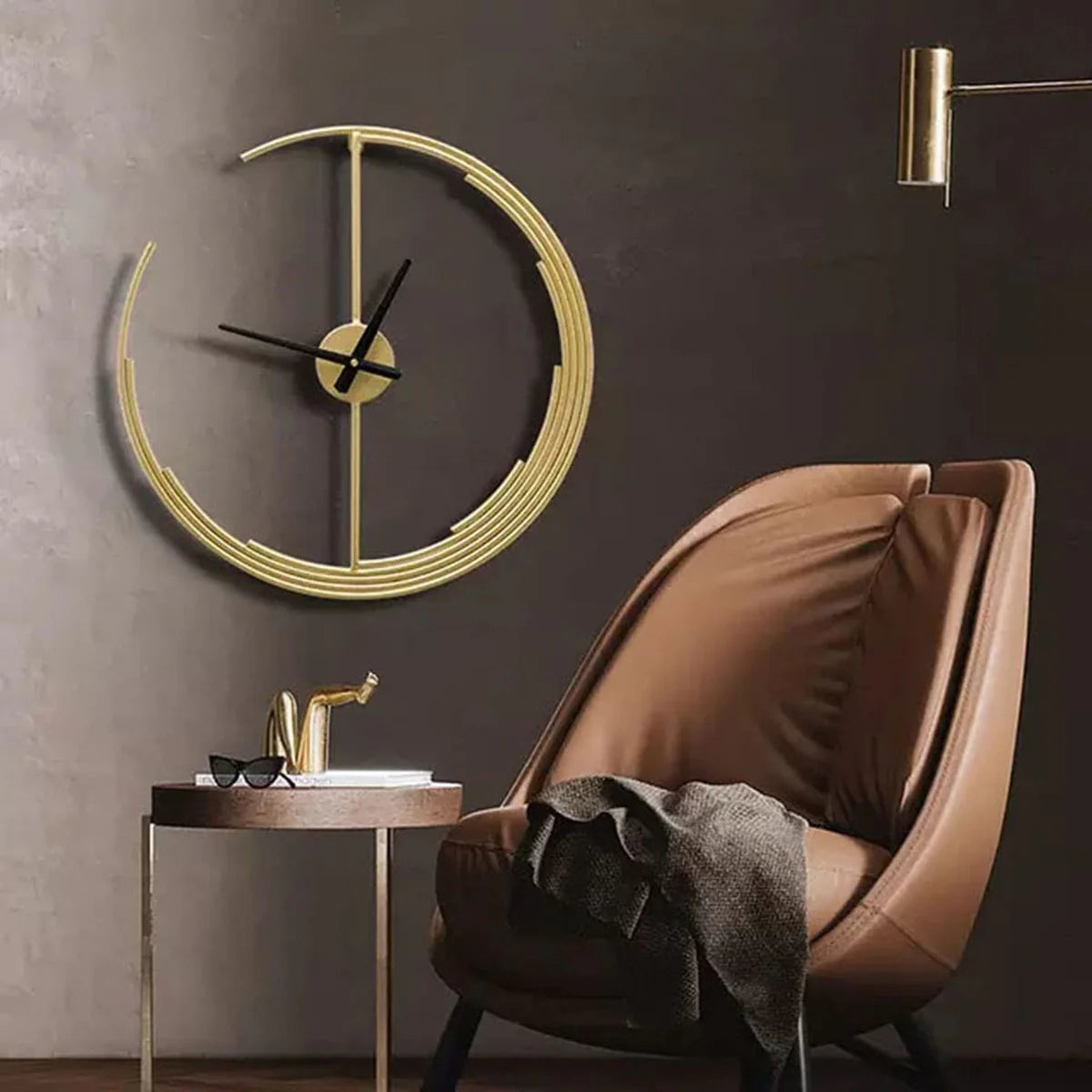 Golden Crescent Style Metal Wall Clock  24 Inch