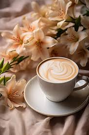 Morning Serenity Latte & Lilies Canvas – Premium MDF Framed Art