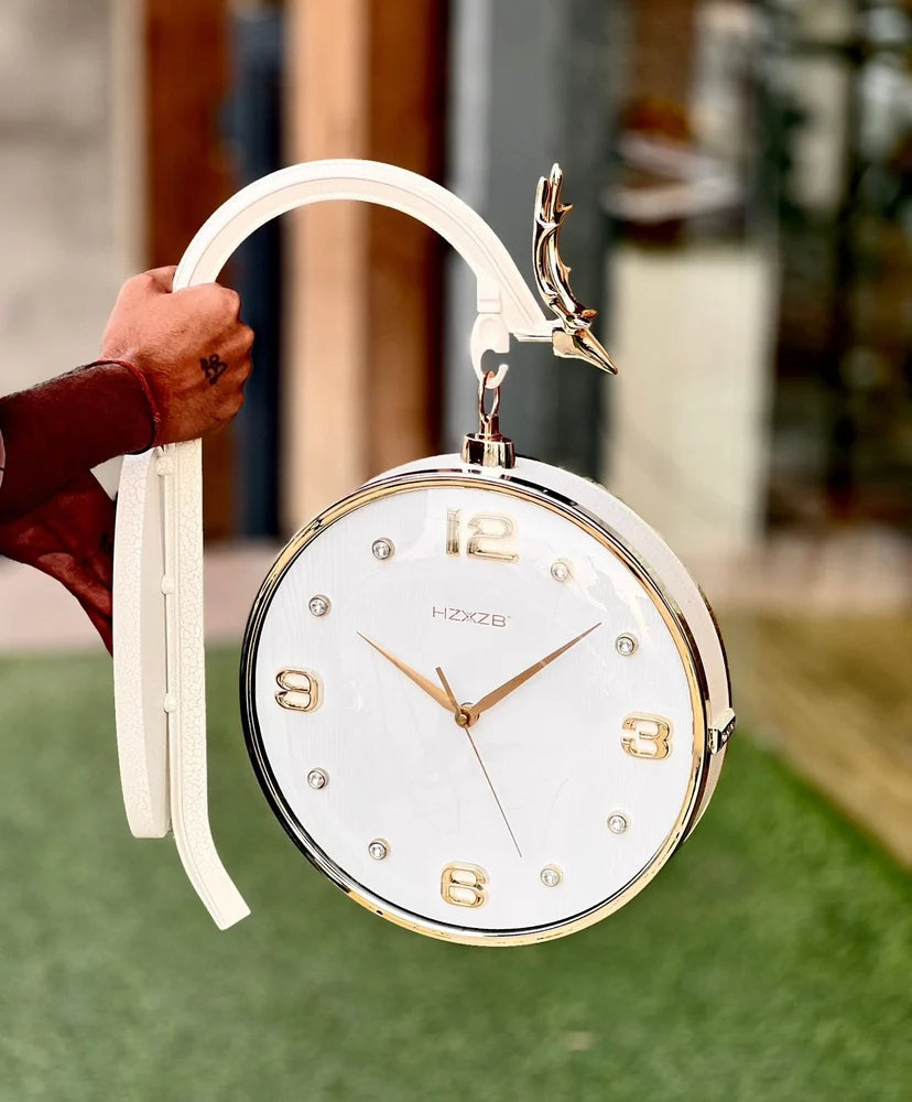 Deer Retro Station Double-Sided Wall Clock for Vintage Charm - White