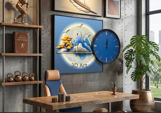 Moonlit Peaks 3D Scenic Wall Art with Built-in Clock - 24"x32" 3D shadow box wall art by Artiksha
