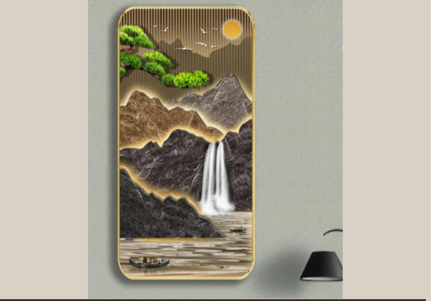 Golden Cascade 3D Waterfall Crystal Glass Wall Art - crystal glass wall art by Artiksha