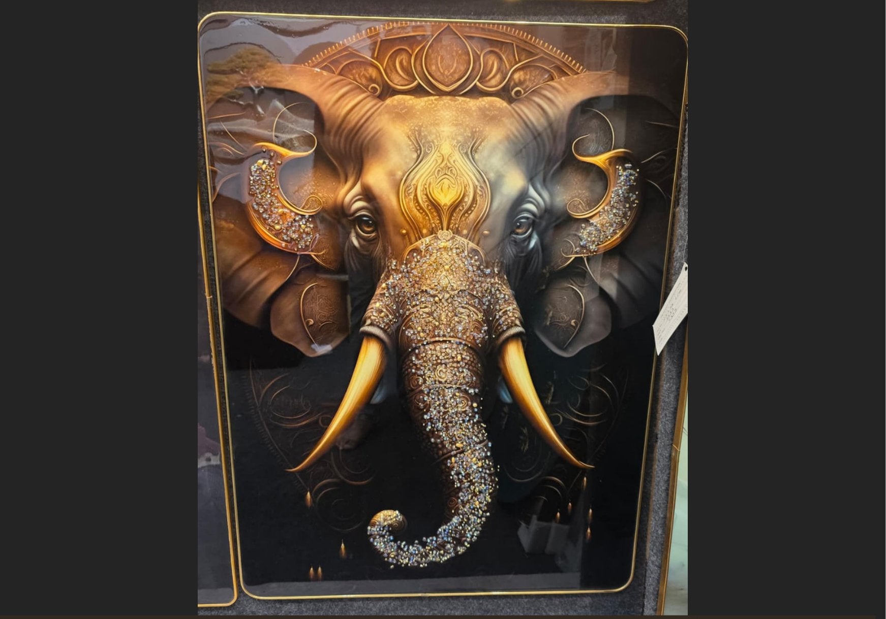 Gajraj Ornate Elephant Crystal Glass Wall Art - crystal glass wall art by Artiksha