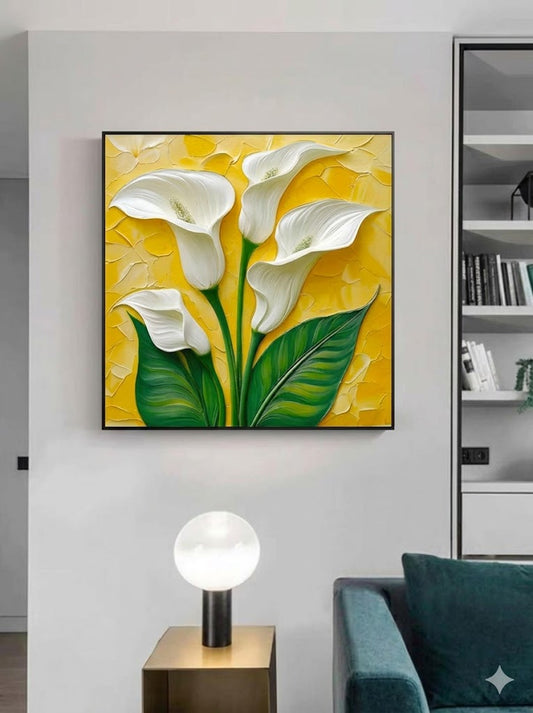 "Golden Lily Elegance" 3D Textured Leather Wall Art