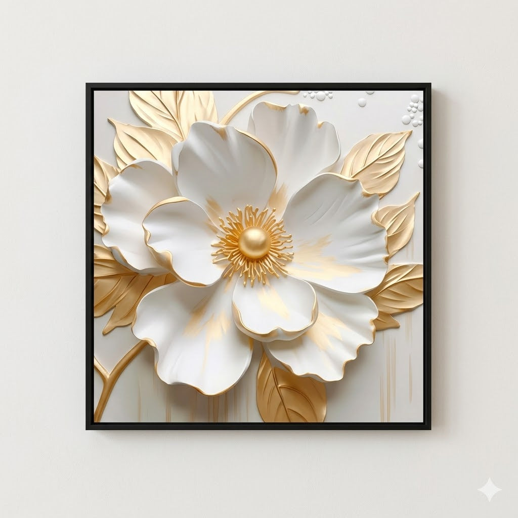 "Golden Petal Grace" 3D Textured Floral Wall Art