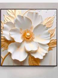 "Golden Petal Grace" 3D Textured Floral Wall Art