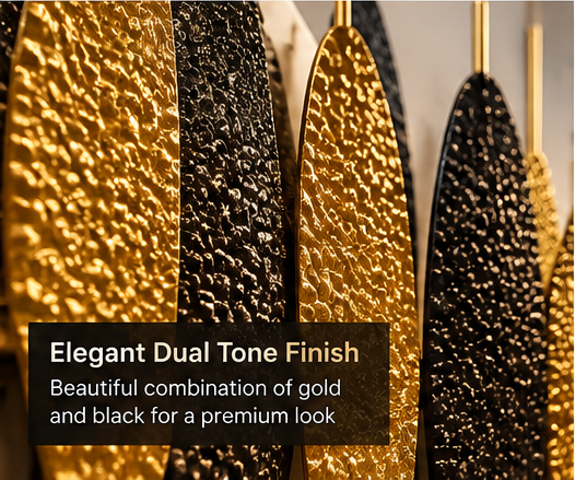 Gold and black hammered leaf metal wall art with marble disc, 150 x 65 cm - detail view 2