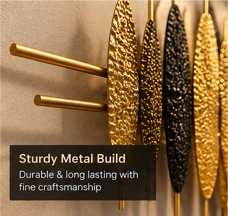 Gold and black hammered leaf metal wall art with marble disc, 150 x 65 cm - detail view 3